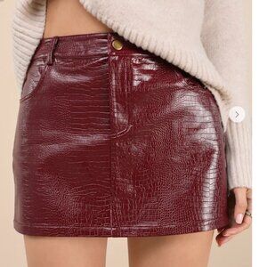 Excellent Mood Burgundy Croc-Embossed Vegan Leather Mini Skirt Lulus